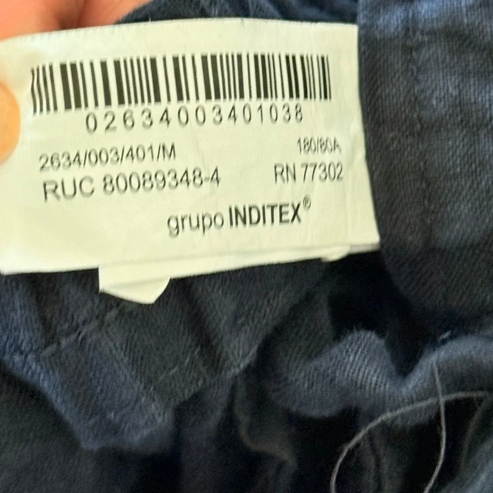 Zara 100% Linen Tapered Pants Medium Navy Blue